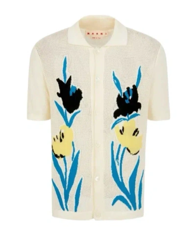 Marni Floral Intarsia Cardigan In White