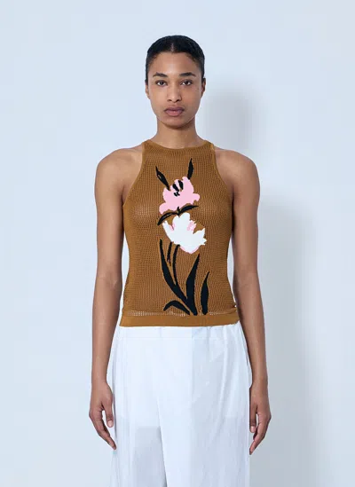 Marni Floral Intarsia Knit Top In Brown
