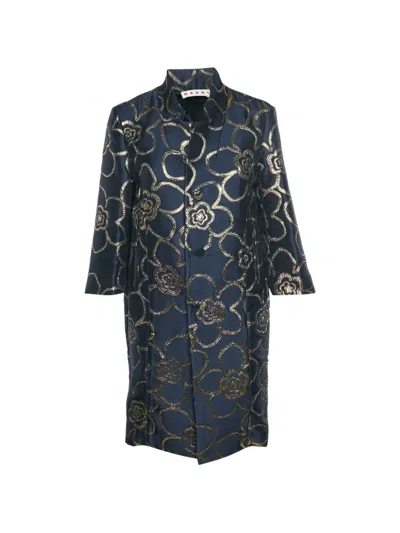 Pre-owned Marni Floral Jacquard Overcoat In Blue