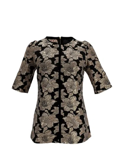 Pre-owned Marni Floral-jacquard Short-sleeve Top In Gold