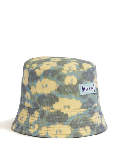 Marni Floral Logo Patch Bucket Hat In Blue