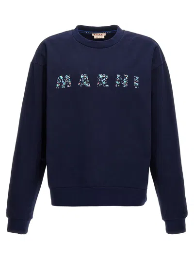 Marni 'floral Logo' Sweatshirt In Blue