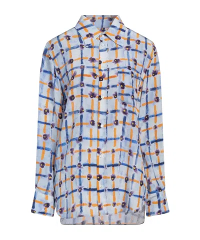 Marni Floral Long Sleeve Shirt In Blue