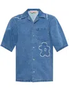 Marni Short Sleeve Button Up Top In Blue