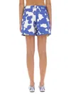Marni Floral Pattern Cotton Trousers In Blue
