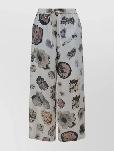 Marni Floral Patch Wide Leg Trousers In Gray