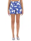 Marni White Cotton Gabardine Shorts With Floral Motif