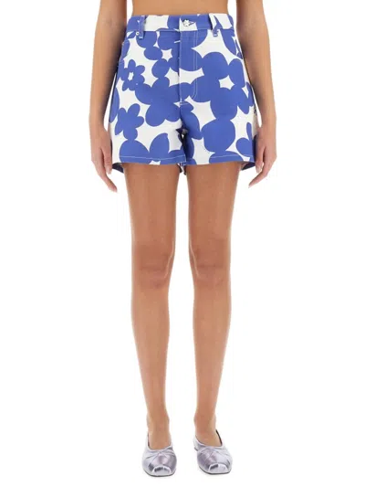 Marni Floral Pattern High-waisted Cotton Shorts