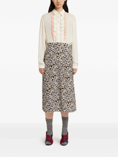 Marni Floral-pattern Midi Skirt In Multi