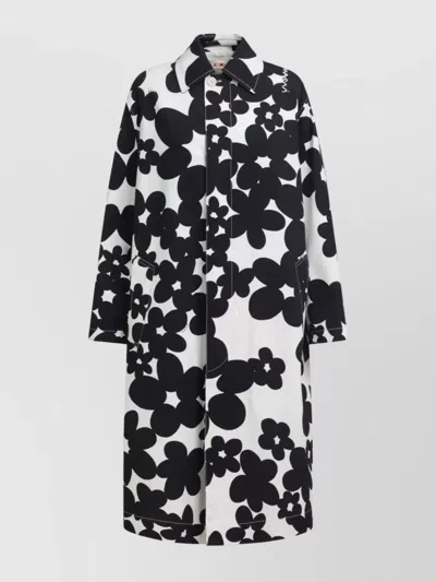 Marni Floral Patterned Long Collared Dustercoat In Multi