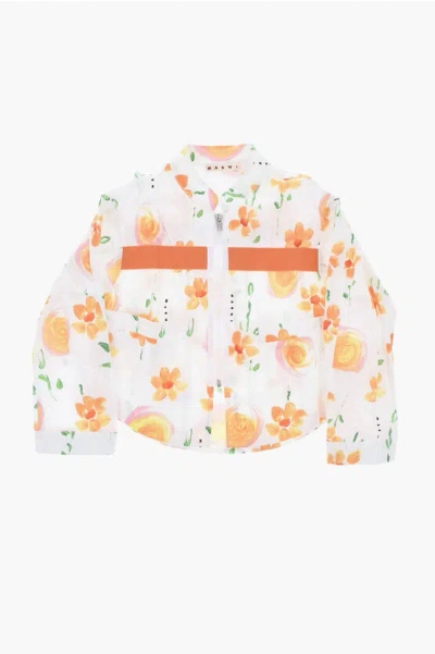 Marni Floral Patterned Poplin Cotton Overshirt With Zip Closure In Multi