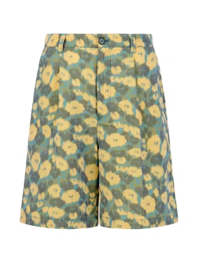 Marni Floral Pleated Shorts In Yellow
