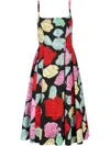 Marni Multicolor Dress With Flared Skirt And All-over Floral Motif In Black