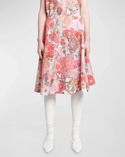 Marni Floral-print A-line Midi Skirt In Pink