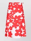 Marni Floral Print A-line Skirt With Belted Waist In Red