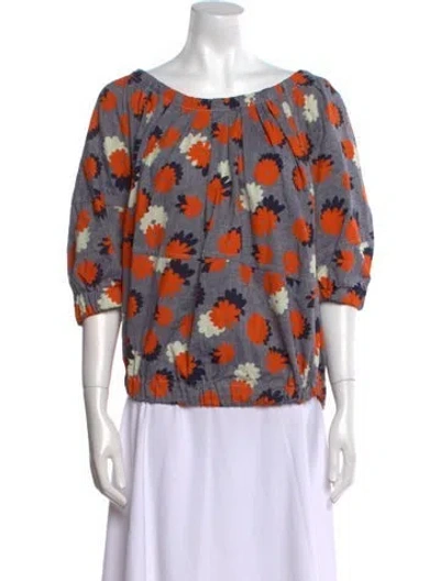 Pre-owned Marni Floral Print Bateau Neckline Blouse In Blue