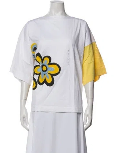 Pre-owned Marni Floral Print Bateau Neckline T-shirt W/ Tags In White