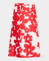 Marni Floral Print A-line Skirt With Belted Waist In Crimson