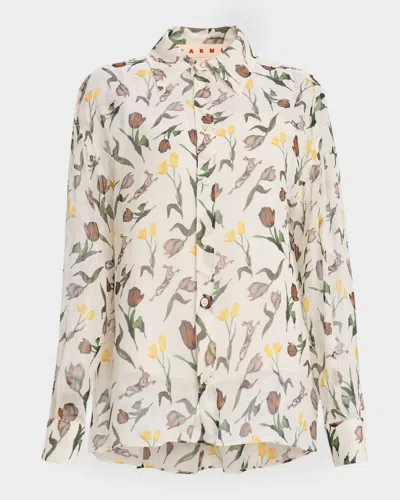 Marni Floral-print Button-down Shirt In Multi