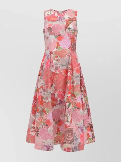Marni Floral Print Cotton A-line Midi Dress In Pink
