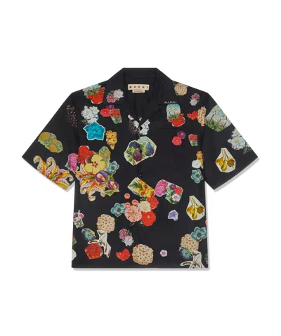 Marni Floral-print Cotton Shirt In Black