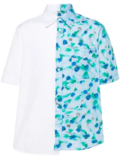 Marni Short-sleeve Split Design Shirt With Abstract Floral Print In White