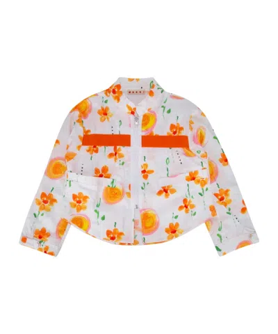 Marni Kids' Floral-print Cotton Shirt Jacket In White