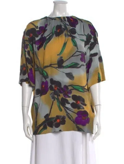 Pre-owned Marni Floral Print Crew Neck Blouse In Gray