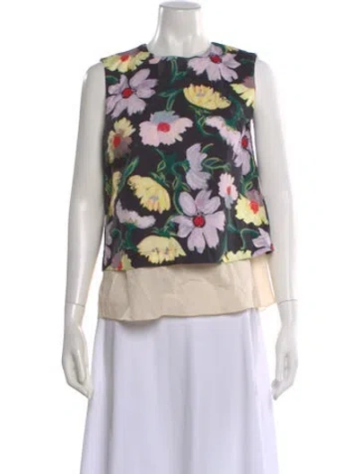 Pre-owned Marni Floral Print Crew Neck Top In Black