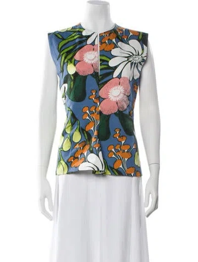 Pre-owned Marni Floral Print Crew Neck Top In Blue