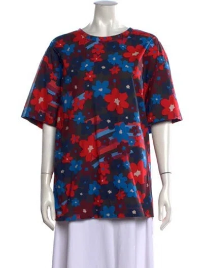 Pre-owned Marni Floral Print Crew Neck T-shirt In Black/blue/red