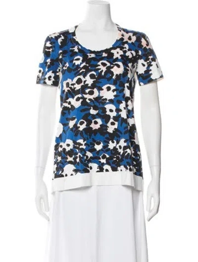 Pre-owned Marni Floral Print Crew Neck T-shirt In Blue