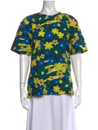 Pre-owned Marni Floral Print Crew Neck T-shirt In Blue/green