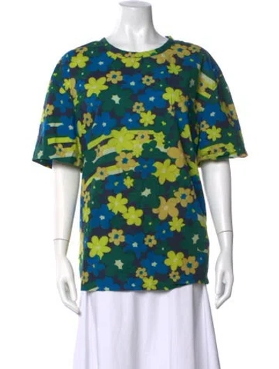 Pre-owned Marni Floral Print Crew Neck T-shirt In Blue/green