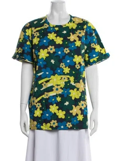 Pre-owned Marni Floral Print Crew Neck T-shirt In Blue/green
