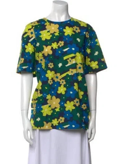 Pre-owned Marni Floral Print Crew Neck T-shirt W/ Tags In Blue