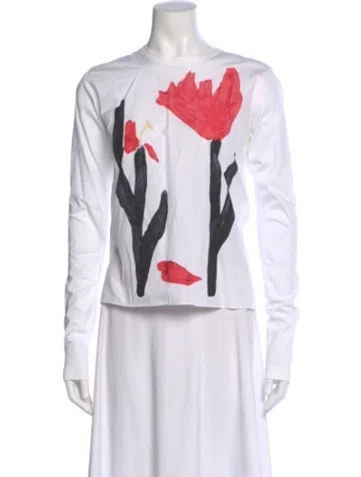 Pre-owned Marni Floral Print Crew Neck T-shirt In White