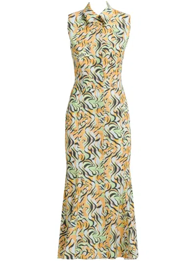 Marni Floral-print Cut-out Midi Shirt Dress In Orange