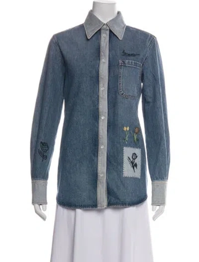 Pre-owned Marni Floral Print Denim Jacket In Blue