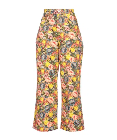 Marni Floral Print Denim Straight-leg Pants In Multi