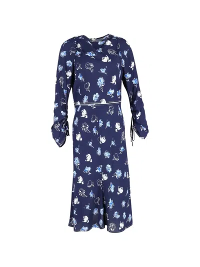 Pre-owned Marni Floral-print Drawstring Midi Dress In Blue