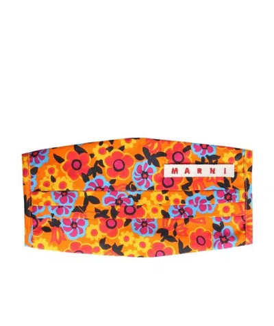 Marni Floral Print Face Mask In Orange