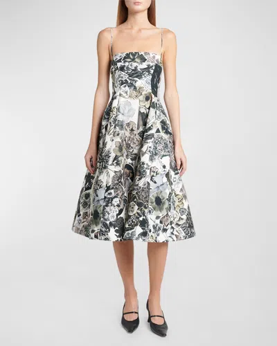 Marni Floral-print Fit-flare Mididress With Bustier Top In Black
