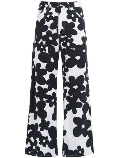 Marni Floral-print Gabardine Trousers In Black