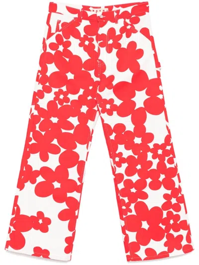 MARNI FLORAL-PRINT GABARDINE TROUSERS