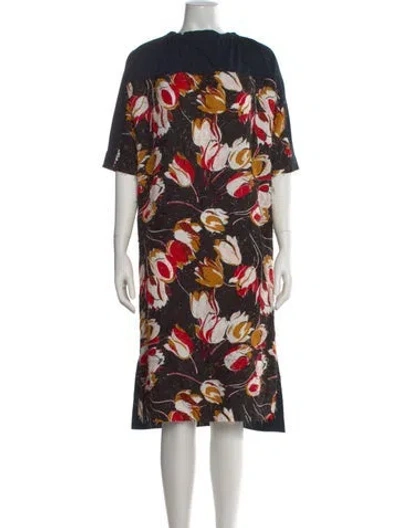 Pre-owned Marni Floral Print Knee-length Dress In Black