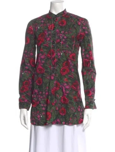 Pre-owned Marni Floral Print Long Sleeve Blouse In Green