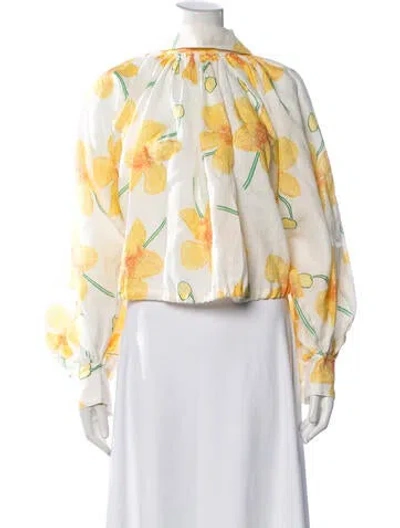 Pre-owned Marni Floral Print Long Sleeve Blouse In Neutrals/yellow