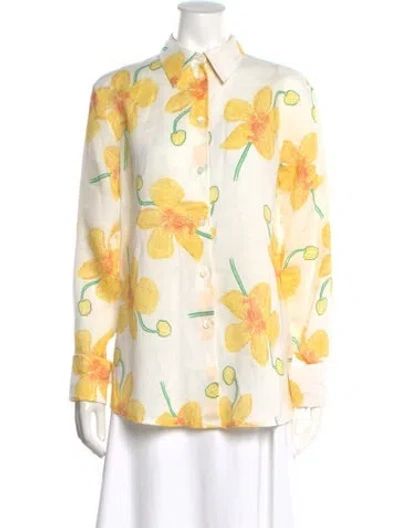 Pre-owned Marni Floral Print Long Sleeve Blouse In White