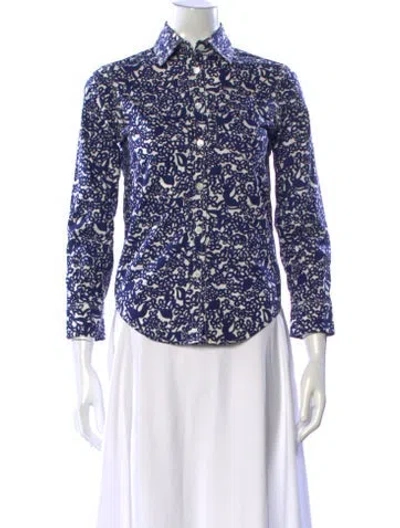 Pre-owned Marni Floral Print Long Sleeve Button-up Top In Blue